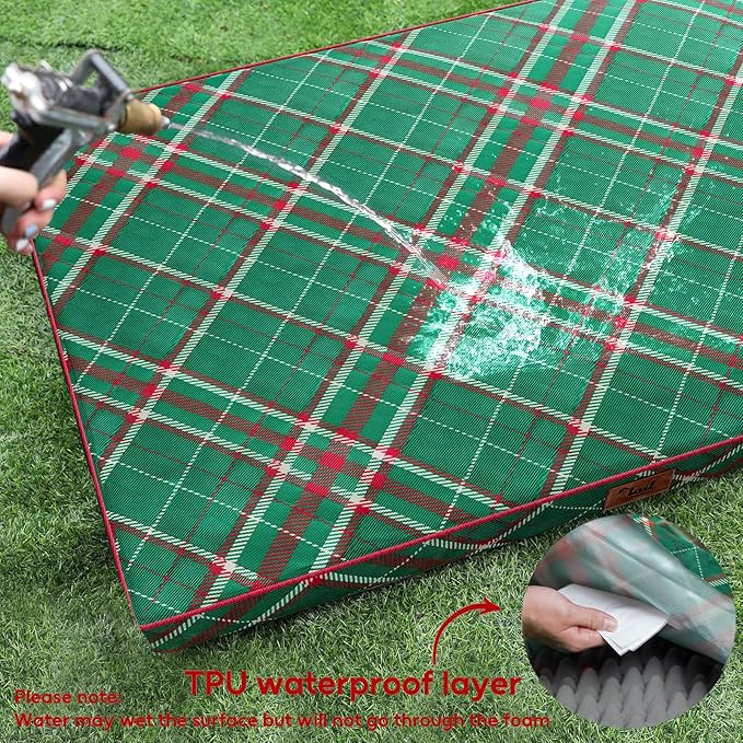 Tail Stories Christmas Orthopedic Dog Bed for Large Dogs, Big Waterproof Dog Bed Washable Pet Bed for Large Sized Dogs with Egg Crate Foam Pet Bed Mat, Removable Oxford Cooling Cover, Plaid