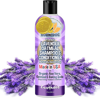 Bodhi Dog Premium Lavender Oatmeal Shampoo & Conditioner - Organic Formula for Dogs, Cats & Pets - Hypoallergenic, Soothes Dry, Itchy Skin & Supports Skin Health - Made in USA (8 Fl Oz)