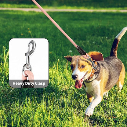 Mile High Life Genuine Leather Wrapped Handle Dog Leash, w Heavy Duty Clasp Rope Leash for Small Medium Large Dogs (Pink, 4FT)
