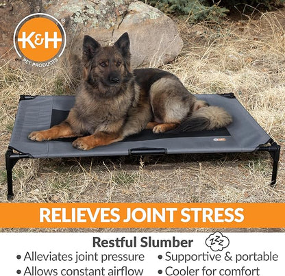 K&H Pet Products Outdoor Elevated Dog Cot, Breathable Cooling Elevated Cot Hammock Pet Bed for XL Dogs, Washable Mesh Cover, Raised Metal Frame, Collapsible, Portable - Extra-Large 50 X 32 Charcoal