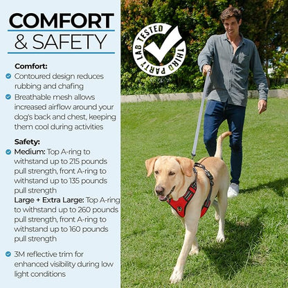 DogTraxs - Step-in Dog Harness - for Medium Dogs - Soft Padding & Reflective Trim - Adjustable No Pull Through Design - Control Handle - Top & Front Clip Durable - Ruby Red