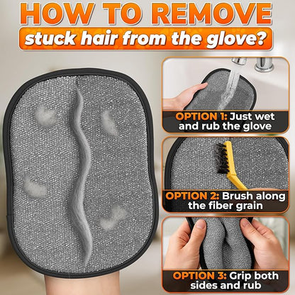 Pet Hair Removal Glove – Electrostatic Five-Finger Fur Remover for Cats & Dogs, Reusable Polyester Glove 9.25"x6.69" for Couch, Carpet, Car Seat, Furniture & Clothing, Great as Cat Mom Gifts