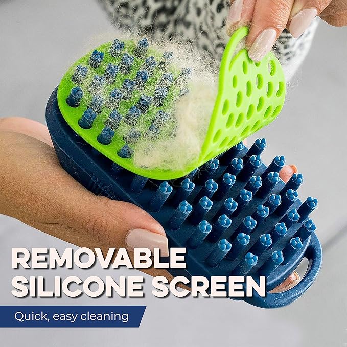Bonza Silicone Dog Brush - Dog Brush for Shedding & Massage, Cat Bath Scrubber for Easy Shampoo, Pet Grooming Tool with Removable Hair Screen, Navy Blue, Silicone