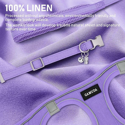 GAMUDA Small Pet Harness Collar and Leash Set, Step in No Chock No Pull Linen Fabric Soft Mesh Dog Vest Harnesses Reflective for Dogs Puppy Cats Kitten Rabbit (Purple, XXS)