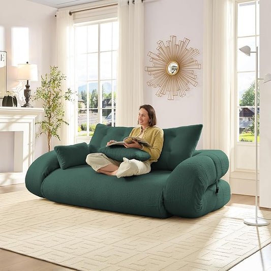 KEIKI 78.7" Foldable Human Dog Bed, 3-in-1 Multi-Functional Sleeper Sofa Bed, Teddy Fabric Foam-Filled Convertible Floor Couch for Living Room, Guest Room, Playroom, Green