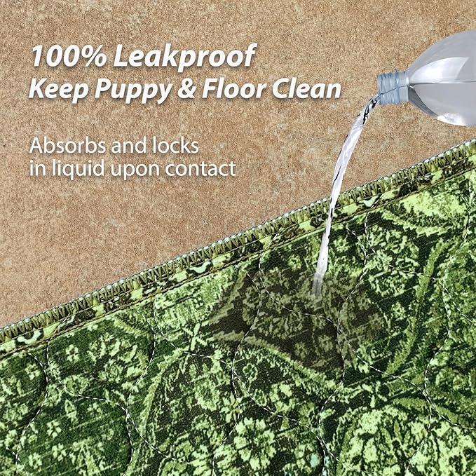 nunubaby Washable Pee Pads for Dogs, Stylish, Non-Slip and Leak-Proof Pee Pads. Reusable Potty Pads for Dogs for Crates and Floors.(Green/Multi, 36" x72")