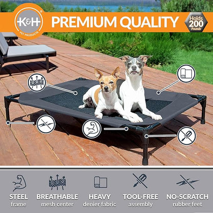 K&H Pet Products Outdoor Elevated Dog Cot, Breathable Cooling Elevated Cot Hammock Pet Bed for Medium Dogs, Washable Mesh Cover, Raised Metal Frame, Collapsible, Portable - Medium 32 X 25in Charcoal