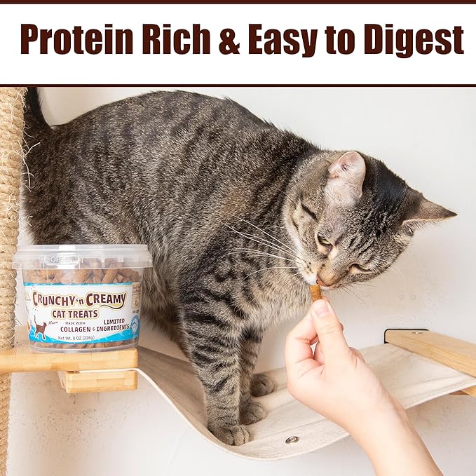 Fieldcrest Farms Nothin’ to Hide Collagen Cat Treats – Crunchy & Creamy Cat Snacks, High-Protein Healthy Treats for Skin, Coat & Joint Support, Tuna Flavor, 8 oz. Resealable Tub