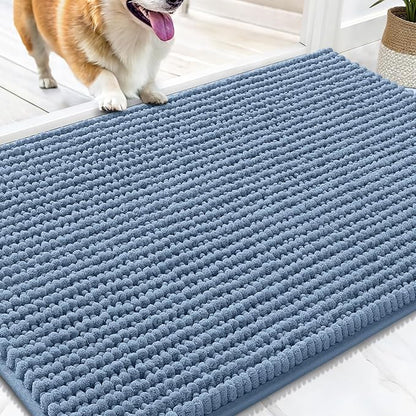 OLANLY Dog Door Mat for Muddy Paws 30x20, Ultra Absorbent Chenille Mud Doormat, Non-Slip Washable and Dirt Trapping Doormat for Indoor Entryway, Quick-Dry Indoor Pet Bed Mats for Dogs, Airy Blue