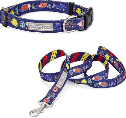 Lucky Love Dog - Easy Click Buckle Dog Collar with Leash Set Combo, Durable & Comfortable for Male & Female Dogs, Pet Collar for Medium Dogs, Secure Fit - Mackey Combo, Medium