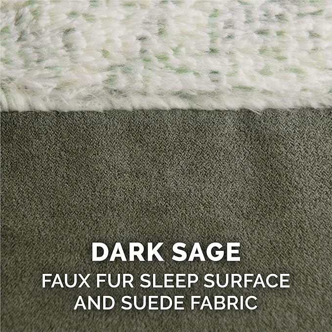 Furhaven Memory Foam Dog Bed for Medium/Small Dogs w/ Removable Bolsters & Washable Cover, For Dogs Up to 35 lbs - Two-Tone Plush Faux Fur & Suede L Shaped Chaise - Dark Sage, Medium