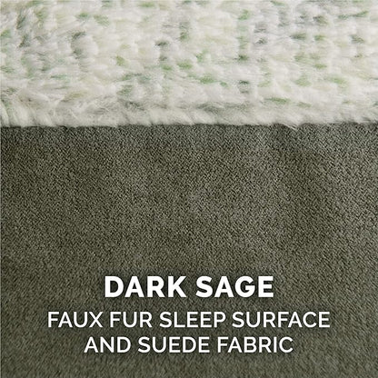 Furhaven Memory Foam Dog Bed for Medium/Small Dogs w/ Removable Bolsters & Washable Cover, For Dogs Up to 35 lbs - Two-Tone Plush Faux Fur & Suede L Shaped Chaise - Dark Sage, Medium