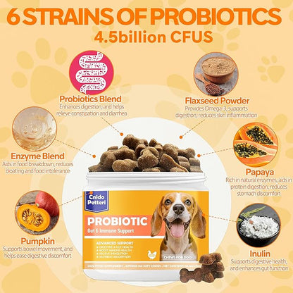 Probiotics for Dogs - 6 Digestive Probiotics & 6 Enzymes for Itchy Skin,Digestion & Gut Support,Helps Diarrhea, Yeast Infection, Upset Stomach,Allergies & Immune System Support-150 Chews