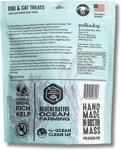 Polkadog Green Monstah Bone Shaped Dog Treats – Crunchy, All Natural, Limited Ingredient Healthy Treats. Handcrafted & Made in USA. Made with Kelp & Green Crab, High in Omega-3, Hypoallergenic – 7oz