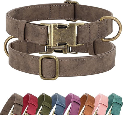 Didog Soft PU Leather Dog Collar, Stylish Quick Released Dog Collars for Small Dogs, Easy Clean Adjustable Pet Collar for Daily Walking, Brown, S Fit 10-16" Neck