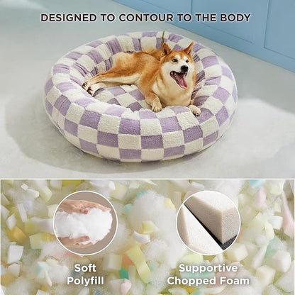 LE SURE Shown on TV Donut Large Dog Bed - XL Round Cat Beds Indoor Anti-Anxiety Calming Bed Present for Pets, Washable Cute Bed with Jacquard Shaggy Plush & Anti Slip Bottom, 36 Inch, Purple