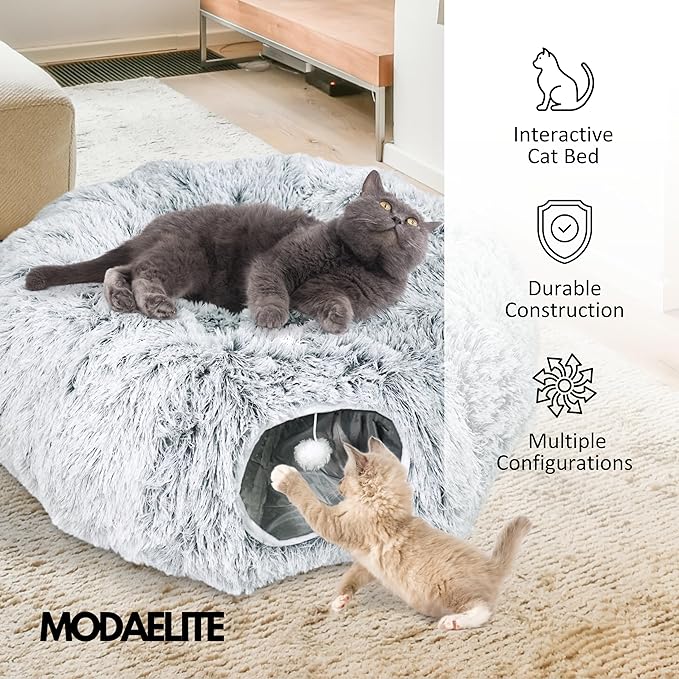 MODAELITE Circular Cat Tunnel for Indoor Cat - Indoor Cat Tunnel -Kitty Tunnel - Cats Toy - Grey