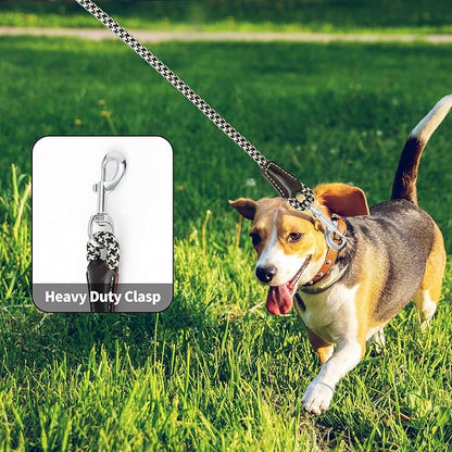 Mile High Life Genuine Leather Wrapped Handle Dog Leash, w Heavy Duty Clasp Rope Leash for Small Medium Large Dogs (Black Khaki, 4FT)