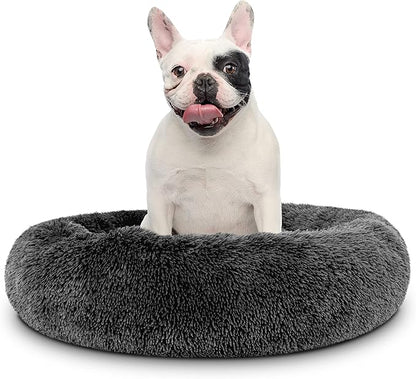 The Dog’s Bed Sound Sleep Donut Dog Bed, Medium Dark Grey Fur Calming Nest Bed, Veterinary Approved