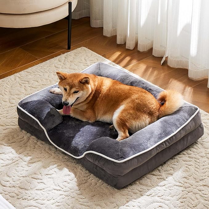 NEWBULIG 42x32 Inch Orthopedic Dog Bed Large Sized, Dog Couch/Sofa Bed with Washable Cover, Waterproof, Memory Foam, Soft Fluffy Surface