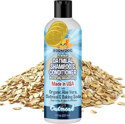Bodhi Dog Oatmeal Shampoo & Conditioner - Hypoallergenic Formula - Naturally Deodorize Dogs, Cats & Pets - Made w/Organic Ingredients - Moisturizes Dry & Itchy Skin - Made in USA (Oatmeal, 8 Fl Oz)