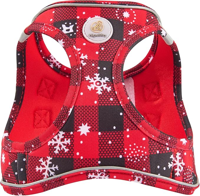 Hipubby Christmas Dog Harness and Leash Set, No Pull Soft Mesh Puppy Harness for Small Medium Dogs, Cats - Step in Reflective Vest Harness for Walking, Training - Christmas Red, L