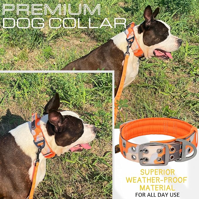 ADITYNA Heavy Duty Dog Collar for Medium Dogs - Camo Orange Collar with Handle for Training, and Walking - Wide, Thick, Tactical, Soft Neoprene Padded