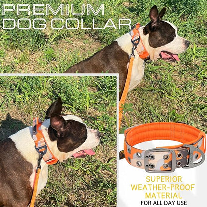 ADITYNA Heavy Duty Dog Collar for Medium Dogs - Camo Orange Collar with Handle for Training, and Walking - Wide, Thick, Tactical, Soft Neoprene Padded