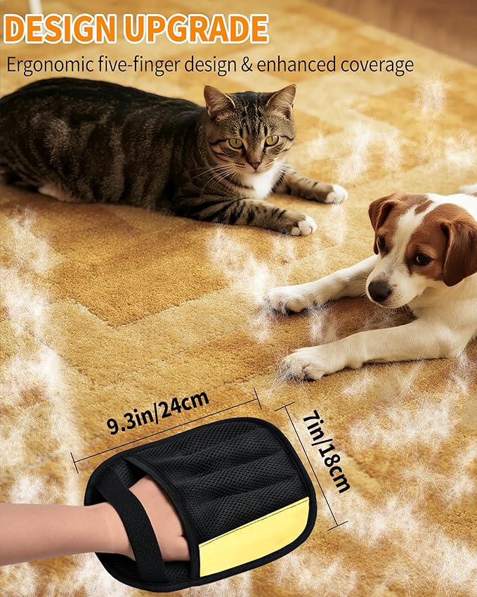 2-Pack Pet Hair Removal Glove for Dogs & Cats, Upgrated Five-Finger Electrostatic Pet Hair Gloves, Reusable Pet Hair Remover Tool for Clothing, Couch, Carpet, Car Seat
