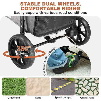 AOPEC Medium Dog Stroller, Dual Entry One-Touch Folding,Small and Medium Pet Stroller,360° Rotating Front Wheels,70 lbs Weight Capacity for Outdoor Travel and Elderly Dogs - Gray