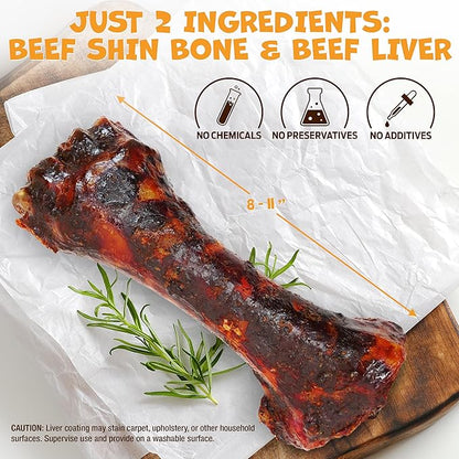 Pack Approved Beef Shin Bones for Dogs - Liver Coated Long Lasting Dog Chews for Aggressive Chewers - Rawhide-Free Big Bones for Large Dogs - Healthy Large Dog Bone (2 Pack)