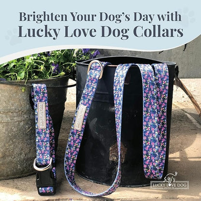 Lucky Love Dog, Comfortable, Soft, Cute Female Dog Collar for Tiny Dogs, Black & Purple Floral Print, Adjustable Nylon Collar, Primrose, X-Small
