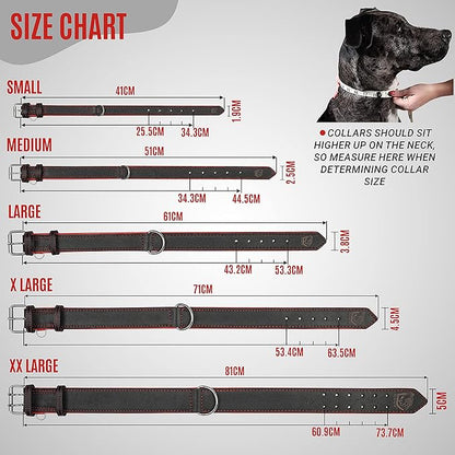 Riparo Adjustable Leather Dog Collar - Heavy Duty Wide Dog Collar for Small, Medium, Large and Extra Large Dogs with Dog Tag Holder (XL: 1.75" Wide for 21”-25” Neck, Black/Red Thread)