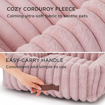 Bedsure ComfyFleece Cute Dog Bed for Large Dogs - Washable Furry Puppy Beds, Rectangle Orthopedic Corduroy Fleece Pet Beds with Removable Zipper Cover, 36x27x8inches, Blush Pink