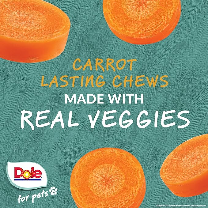 Dole for Pets Freshly Fetched Lasting Chew, Carrot Flavor Dog Treats, Small Breed, 8oz, 10ct | Flavored with Real Veggies, No Wheat, Corn, Soy, Artificial Flavors, Colors, or Preservatives