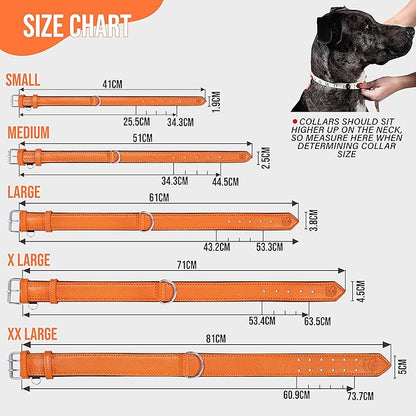 Riparo Orange Leather Dog Collar - Heavy Duty Wide Dog Collar for Small, Medium, Large and Extra Large Dogs with Dog Tag Holder (M: 1" Wide for 13.5”-17.5” Neck, Orange)