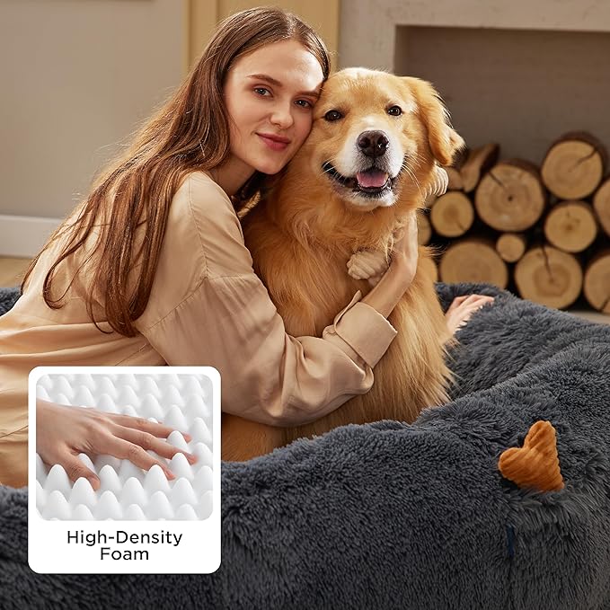 Bedsure Calming Human Dog Bed, 71" x 44" x 12" Giant Human Dog Bed for Adults People Fits Pet Families with Storage Pocket, Fluffy Faux Fur Orthopedic Pet Bean Bed, Dark Grey