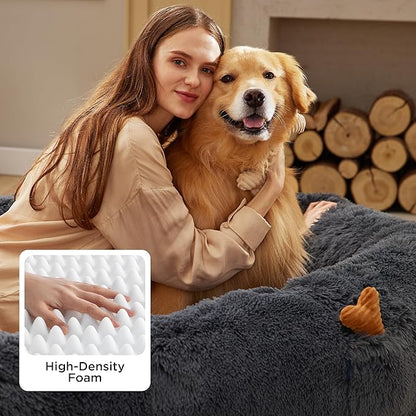 Bedsure Calming Human Dog Bed, 71" x 44" x 12" Giant Human Dog Bed for Adults People Fits Pet Families with Storage Pocket, Fluffy Faux Fur Orthopedic Pet Bean Bed, Dark Grey