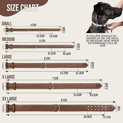 Riparo Brown Leather Dog Collar - Heavy Duty Wide Dog Collar for Small, Medium, Large and Extra Large Dogs with Dog Tag Holder (XL: 1.75" Wide for 21”-25” Neck, Brown)