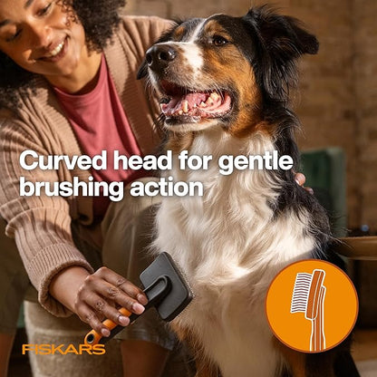 Fiskars Pet, Cat and Dog Brush, Fine Bristles & SoftGrip Handle for Gentle Grooming and Deshedding, Cat and Dog Supplies, Orange/Black