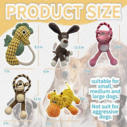 Plush Wrinkled Squeaky Dog Toy,2-Pack The Best Durable Teething Puppy Rope Chew Toy Keeps Them Busy Playing Hide-and-Seek Suitable for Puppy, Medium Dogs and Large Dogs (Blue&Green)