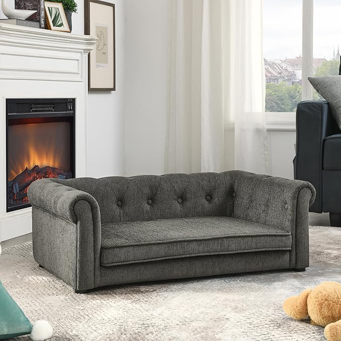 KEIKI 39" Dog Bed for Medium and Large Dogs, Elevated Pet Sofa Bed, Durable Elevated Couch Bed with Legs, Dark Gray