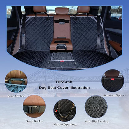 TEKCraft Dog Car Seat Cover Pet Back seat Cover for Dogs Rear Seat Cover Backseat Protector Auto Bench Covers Waterproof Protectors Universal Accessories fit for Cars SUVs Trucks