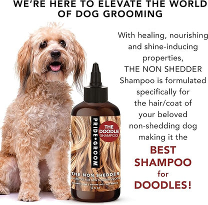 Pride and Groom The Non Shedder | Dog Grooming Shampoo for Doodles and Dogs That Do Not Shed | Tearless All Natural Body Wash with Coat-Specific Ingredients That Enhance Shine – 16oz (Pack of 2)