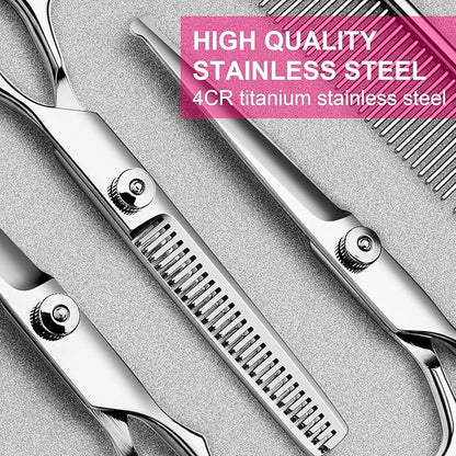 TINMARDA 5 in1 Dog Grooming Scissors Kit, Professional Dog Scissors for Grooming with Safety Round Tips, Titanium Coated Grooming Shears for Dogs Cat Pet At Home