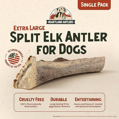 Heartland Elk Antlers for Dogs - Daily Dental Care Chews for Aggressive Chewers to Reduce Plaque & Prevent Destructive Behavior (Splinter Free, 8+", X-Large, 1-Pack, Grade A, USA Made)