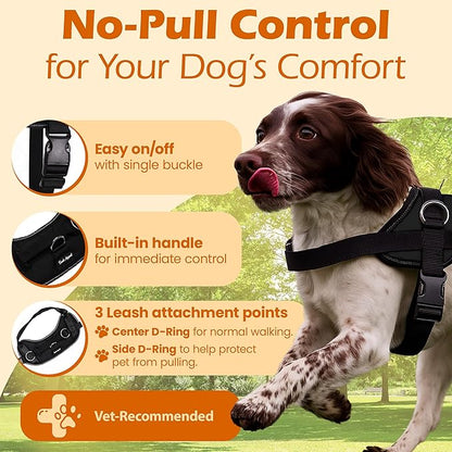 Bark Appeal Black No-Pull Dog Harness for Extra Small Sized Pets – Adjustable, Reflective Vest with 3 Leash Clips for Added Control, Easy Walks & Training – XS
