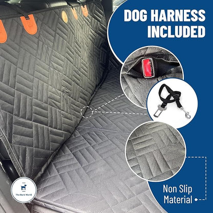 The Bark World Dog Backseat Extender with Hard Bottom – Waterproof Pet Travel Platform - Nonslip Rear Seat Cover - Car Hammock Bed for Cars SUVs & Small Trucks