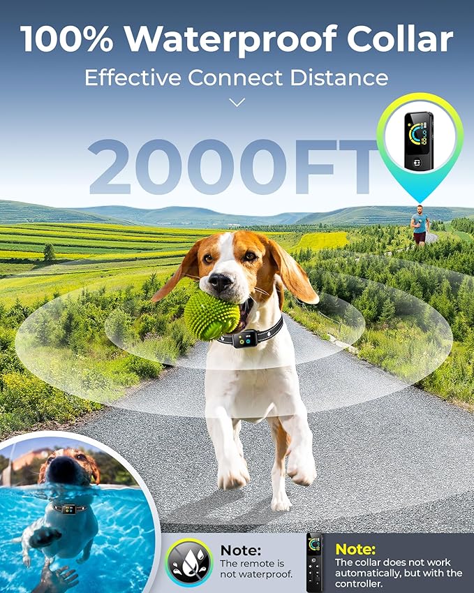 Small Dog Training Collar with Remote 3300FT, Humane Vibrating Dog Collar - Vibration & Beep Only | IPX7 Waterproof & Rechargeable | Fits for Puppies Medium Large Dogs (No Shock)