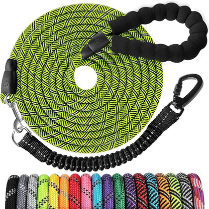 Long Dog Leash 15 FT: Heavy Duty Rope Leashes for Dogs Training with Swivel Lockable Hook Reflective Threads Bungee and Padded Handle - Dog Lead for Large Small Medium Dogs Outside Walking Hiking